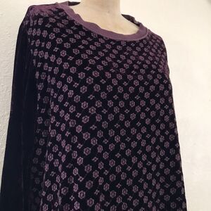 Johnny Was Burgundy Embroidered Floral Silk Velvet Long Sleeve Tunic Top - M